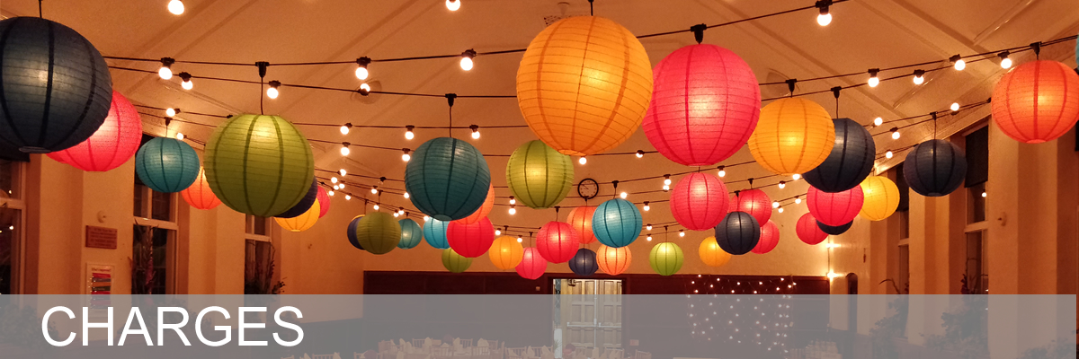 Picture of the hall decorated with lanterns